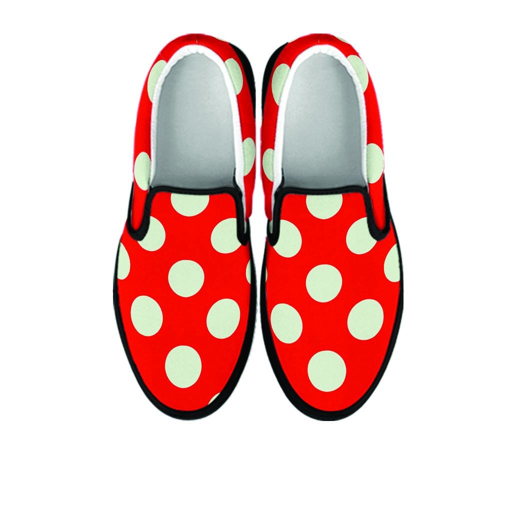Red Polka Dot Women's Slip On Sneakers-grizzshop