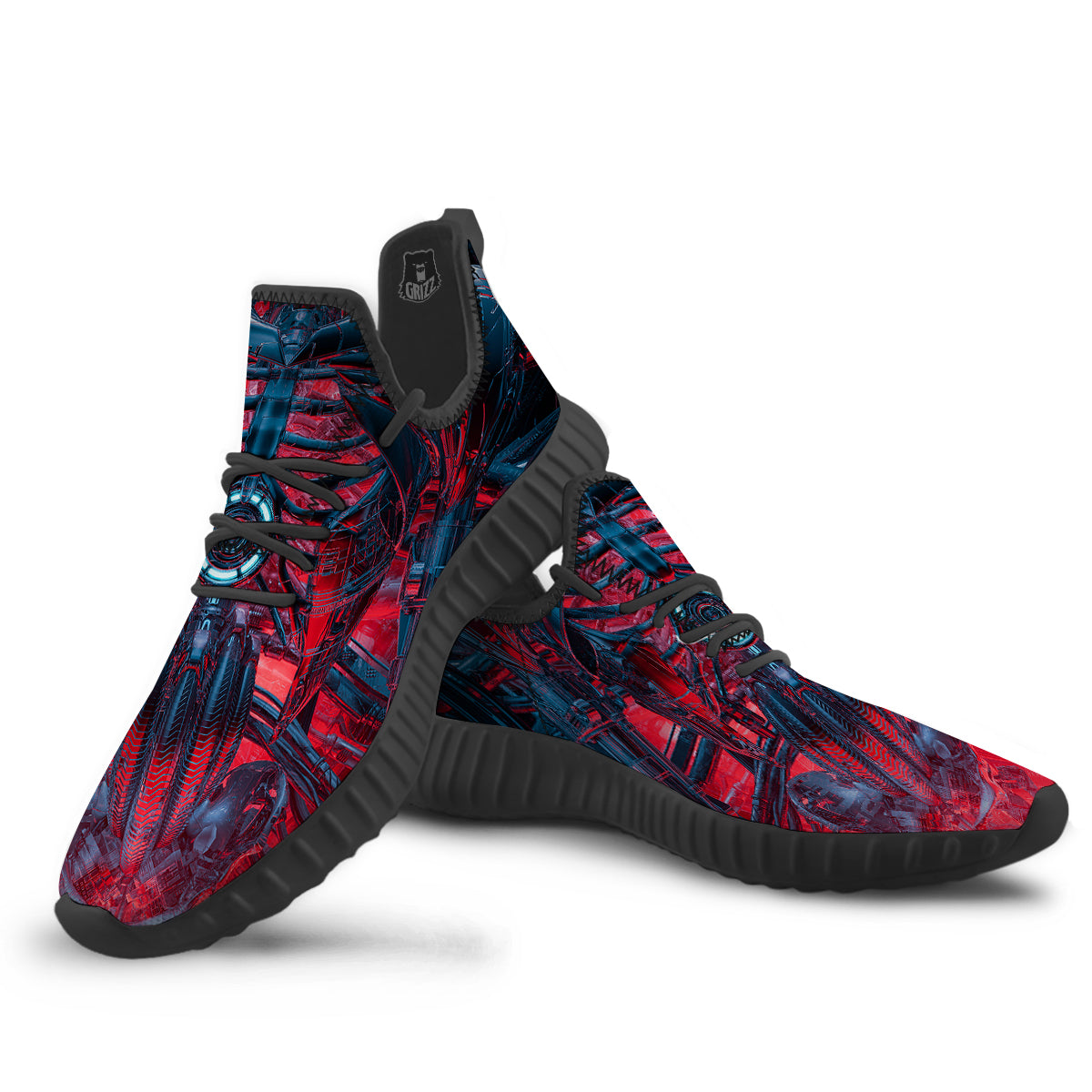 Red Robot Cyberpunk Print Black Walking Shoes-grizzshop