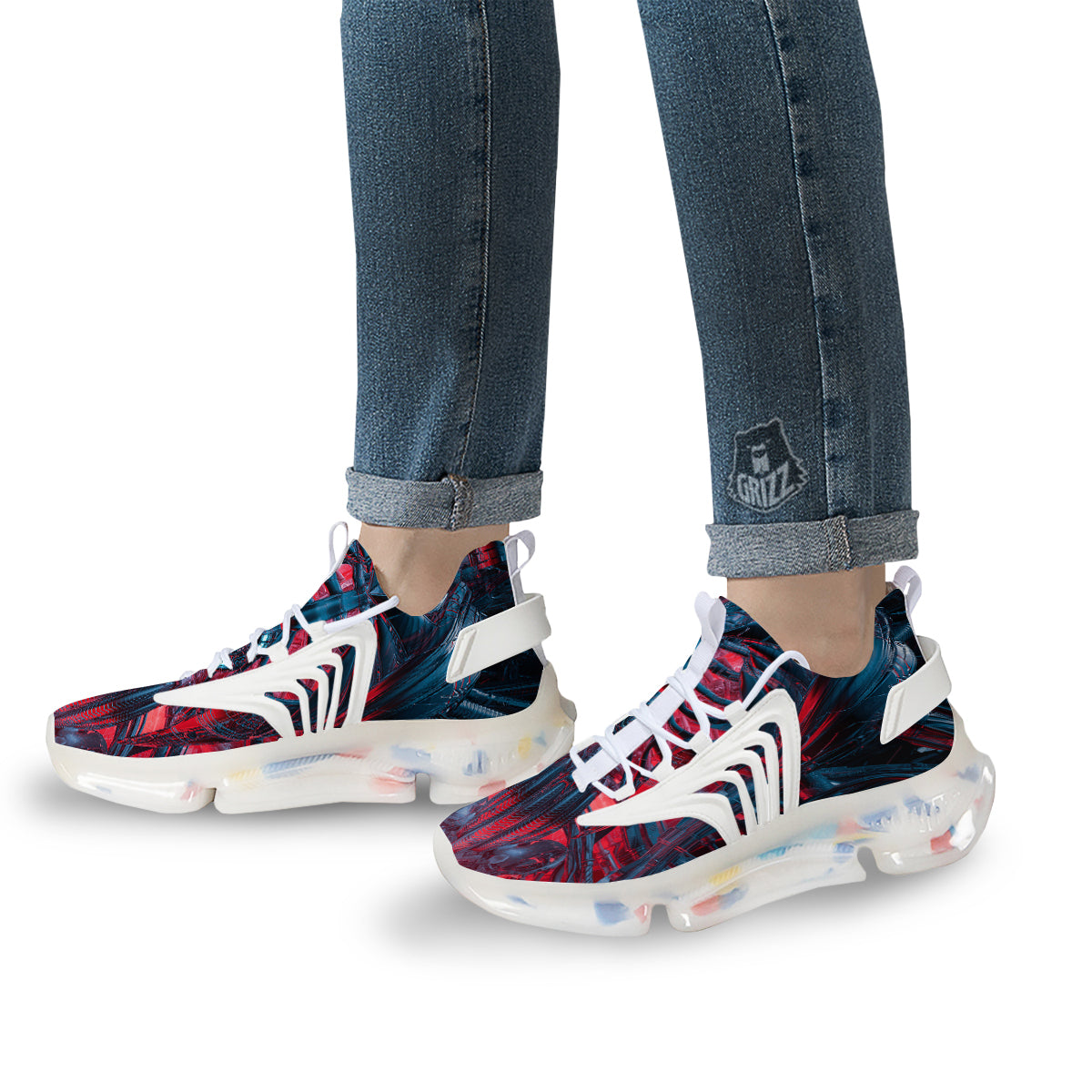 Red Robot Cyberpunk Print White Gym Shoes-grizzshop