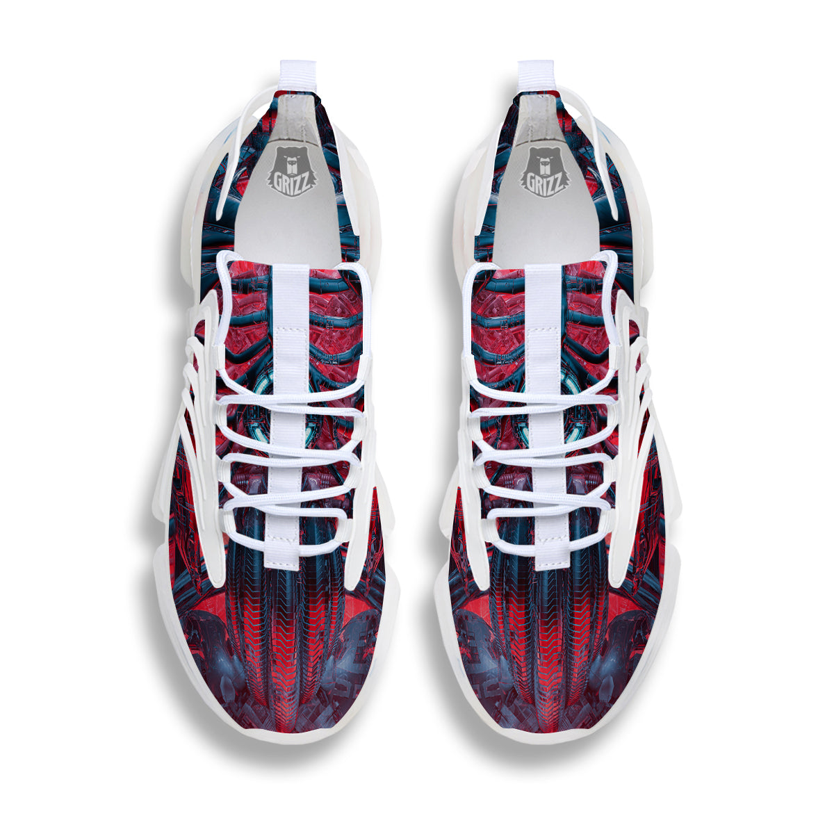 Red Robot Cyberpunk Print White Gym Shoes-grizzshop