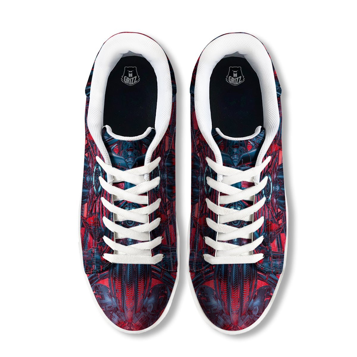 Red Robot Cyberpunk Print White Low Top Sneakers-grizzshop