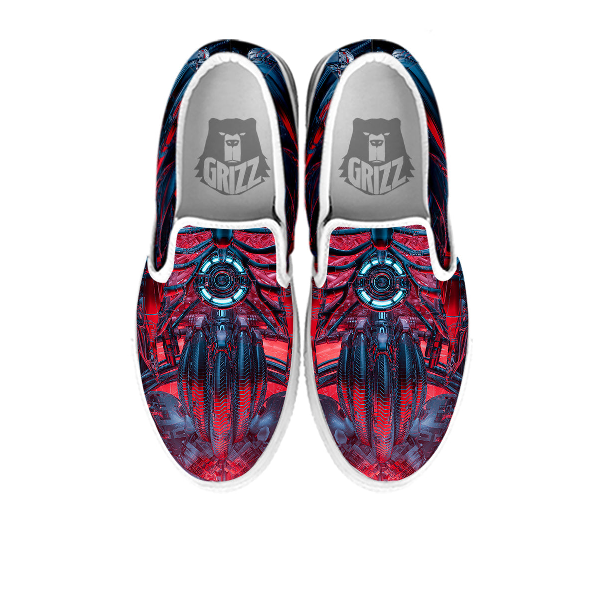 Red Robot Cyberpunk Print White Slip On Shoes-grizzshop