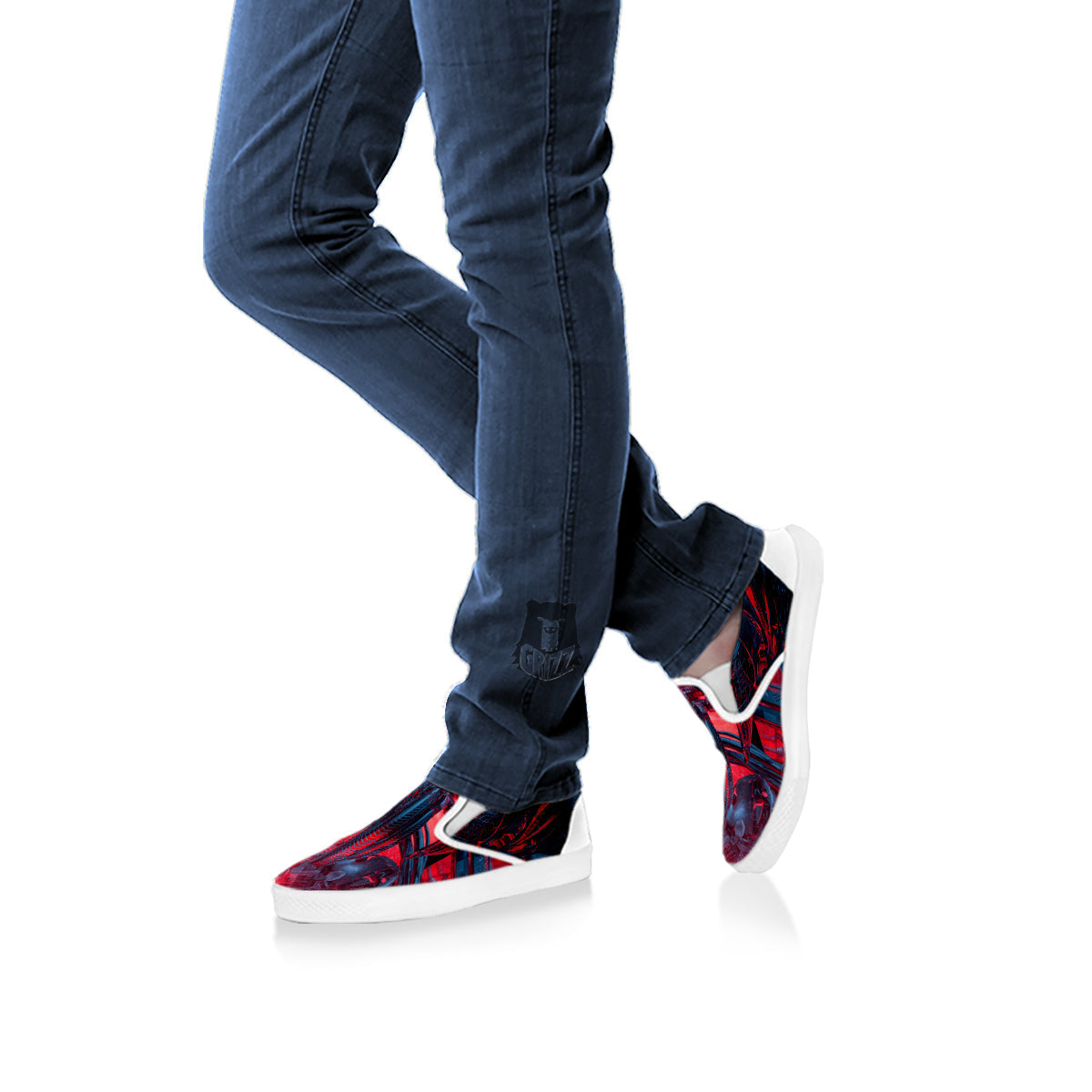 Red Robot Cyberpunk Print White Slip On Shoes-grizzshop
