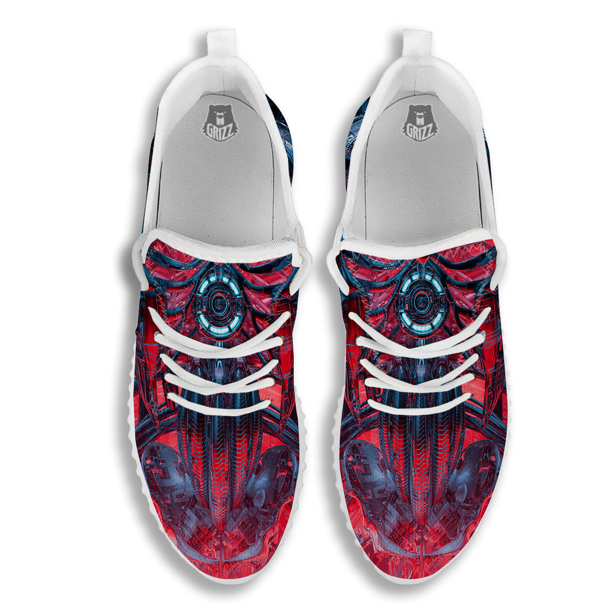 Red Robot Cyberpunk Print White Walking Shoes-grizzshop