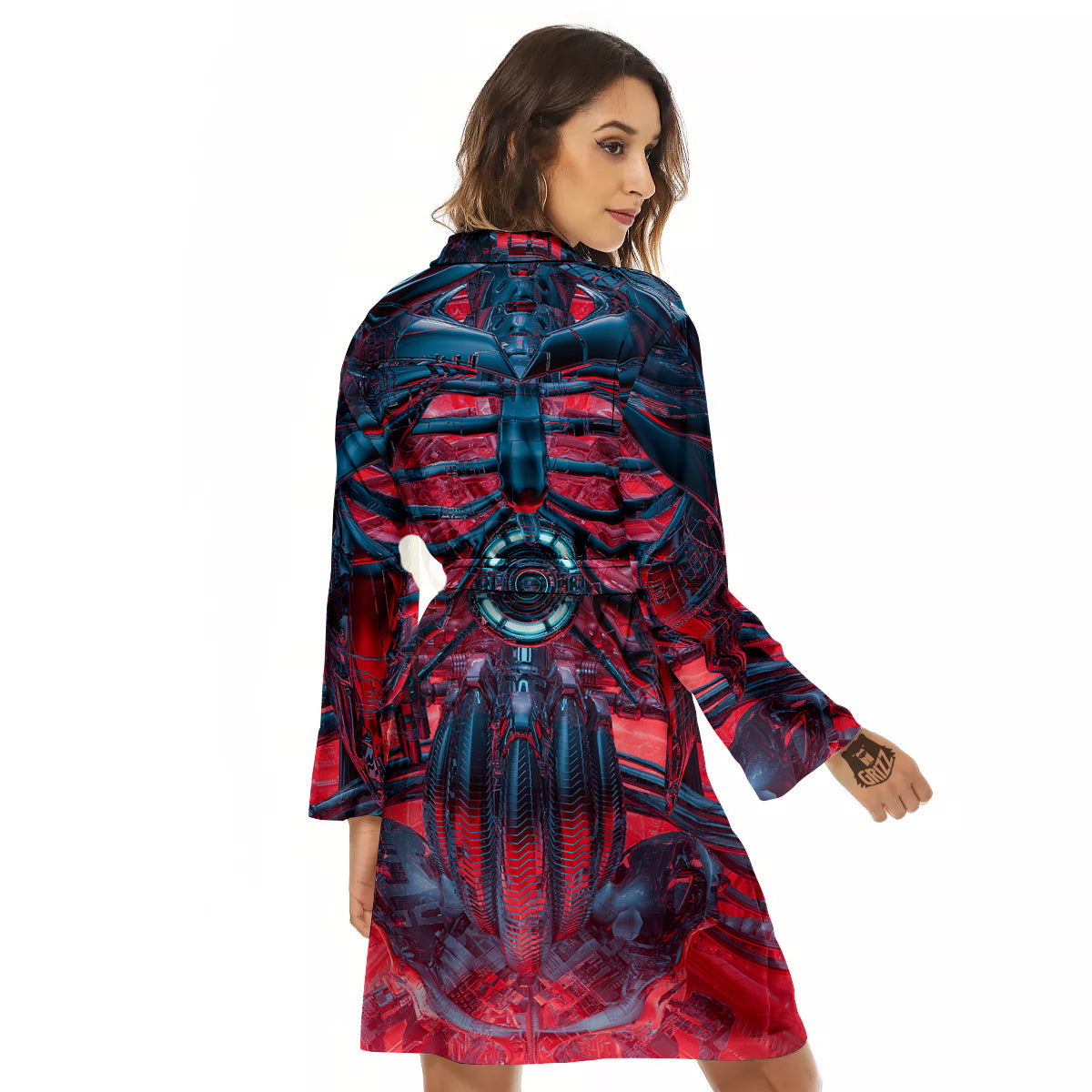 Red Robot Cyberpunk Print Women's Robe-grizzshop