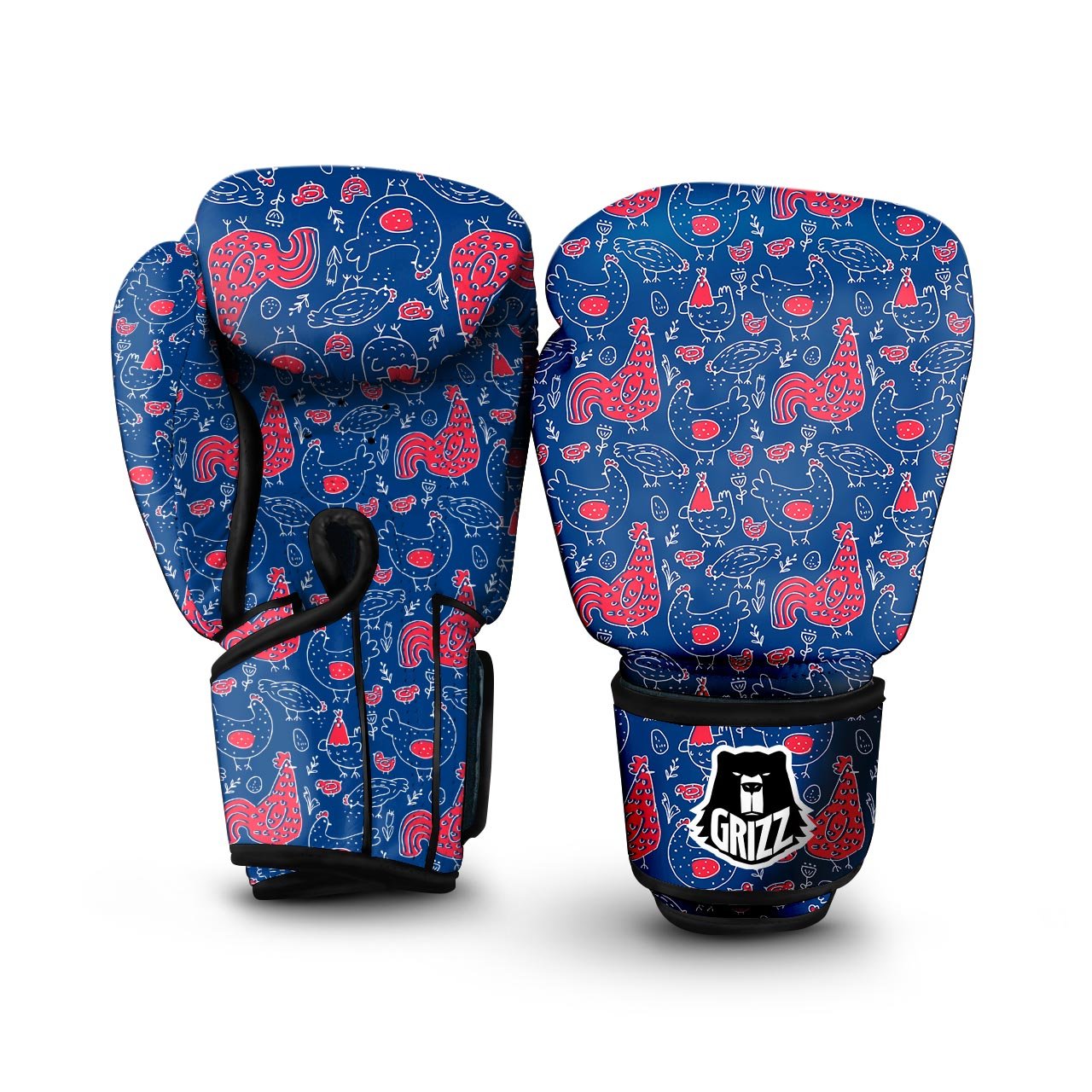 Red Rooster Blue Print Pattern Boxing Gloves-grizzshop