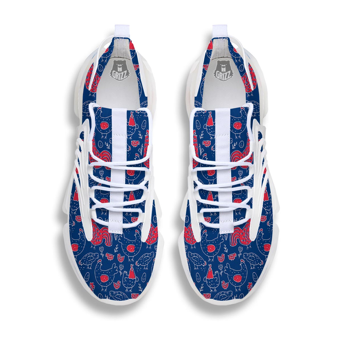 Red Rooster Blue Print Pattern White Gym Shoes-grizzshop