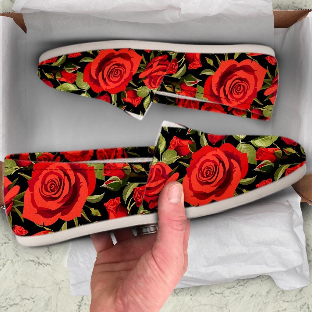 Red Rose Floral Canvas Shoes-grizzshop