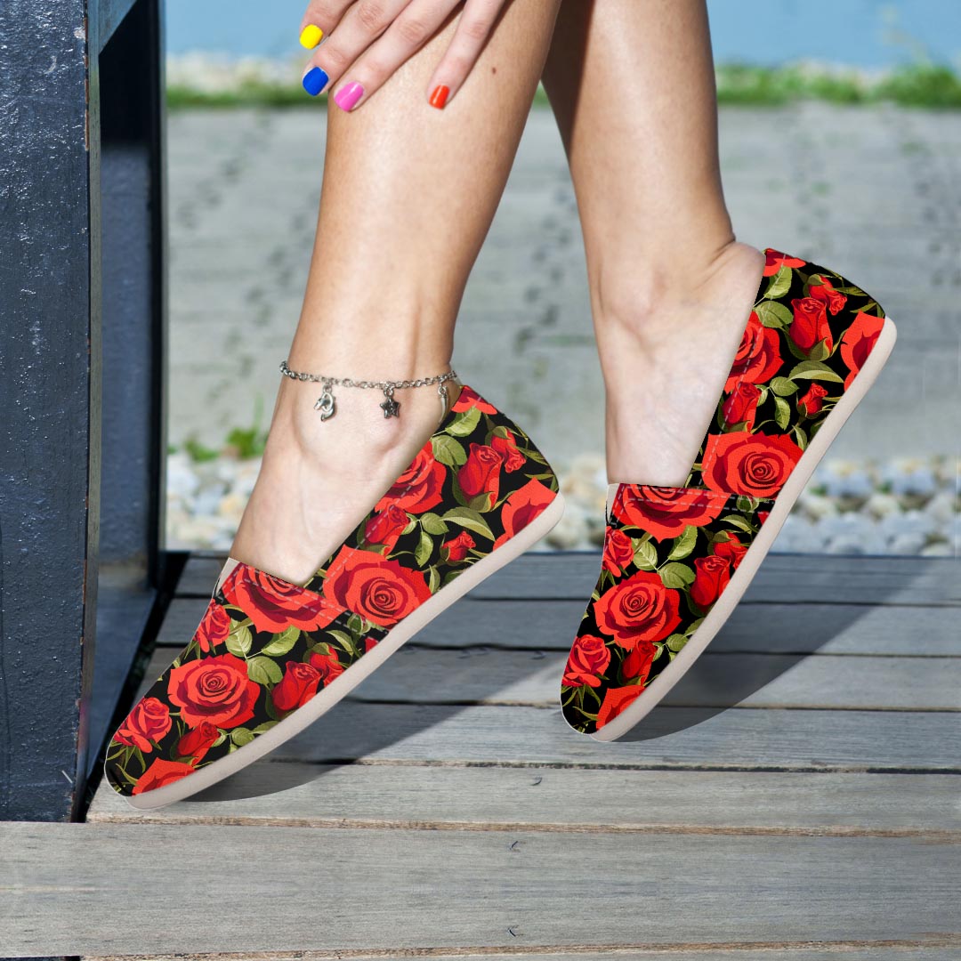 Red Rose Floral Canvas Shoes-grizzshop