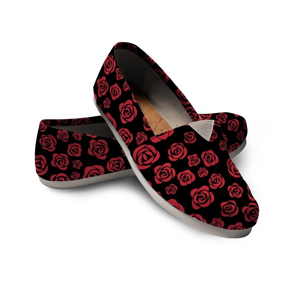 Red Rose Floral Doodle Canvas Shoes-grizzshop