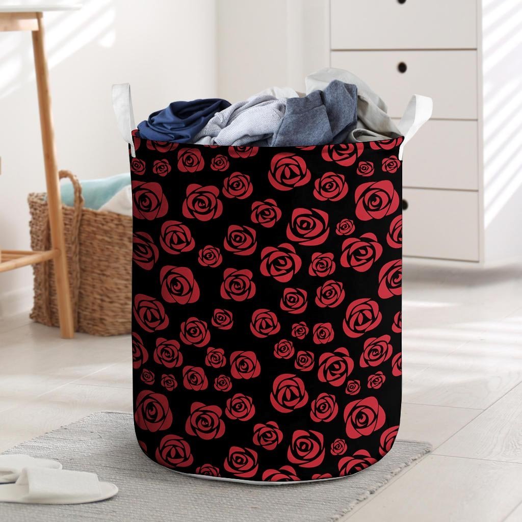 Red Rose Floral Doodle Laundry Basket-grizzshop