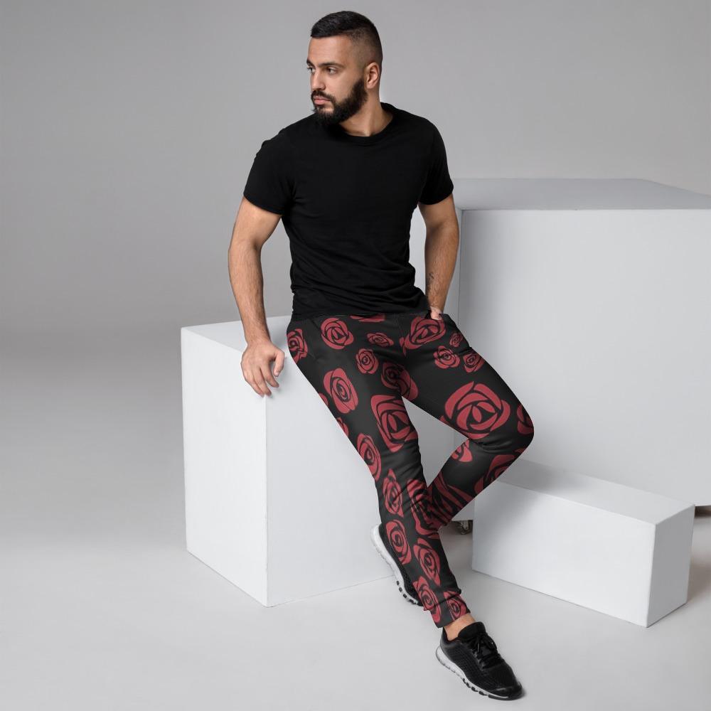 Red Rose Floral Doodle Men's Joggers-grizzshop