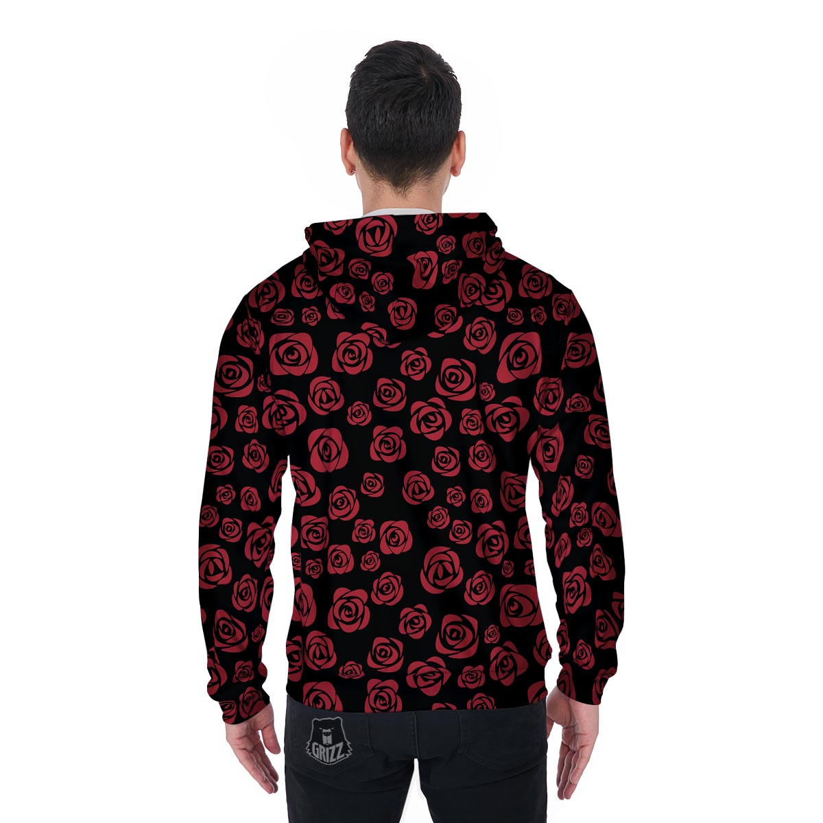Red Rose Floral Doodle Men's Zip Up Hoodie-grizzshop