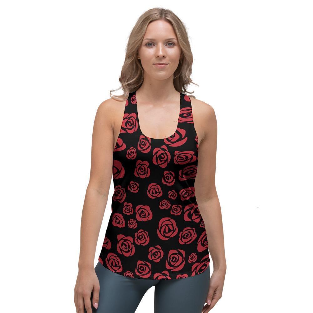 Red Rose Floral Doodle Women's Racerback Tank Top-grizzshop