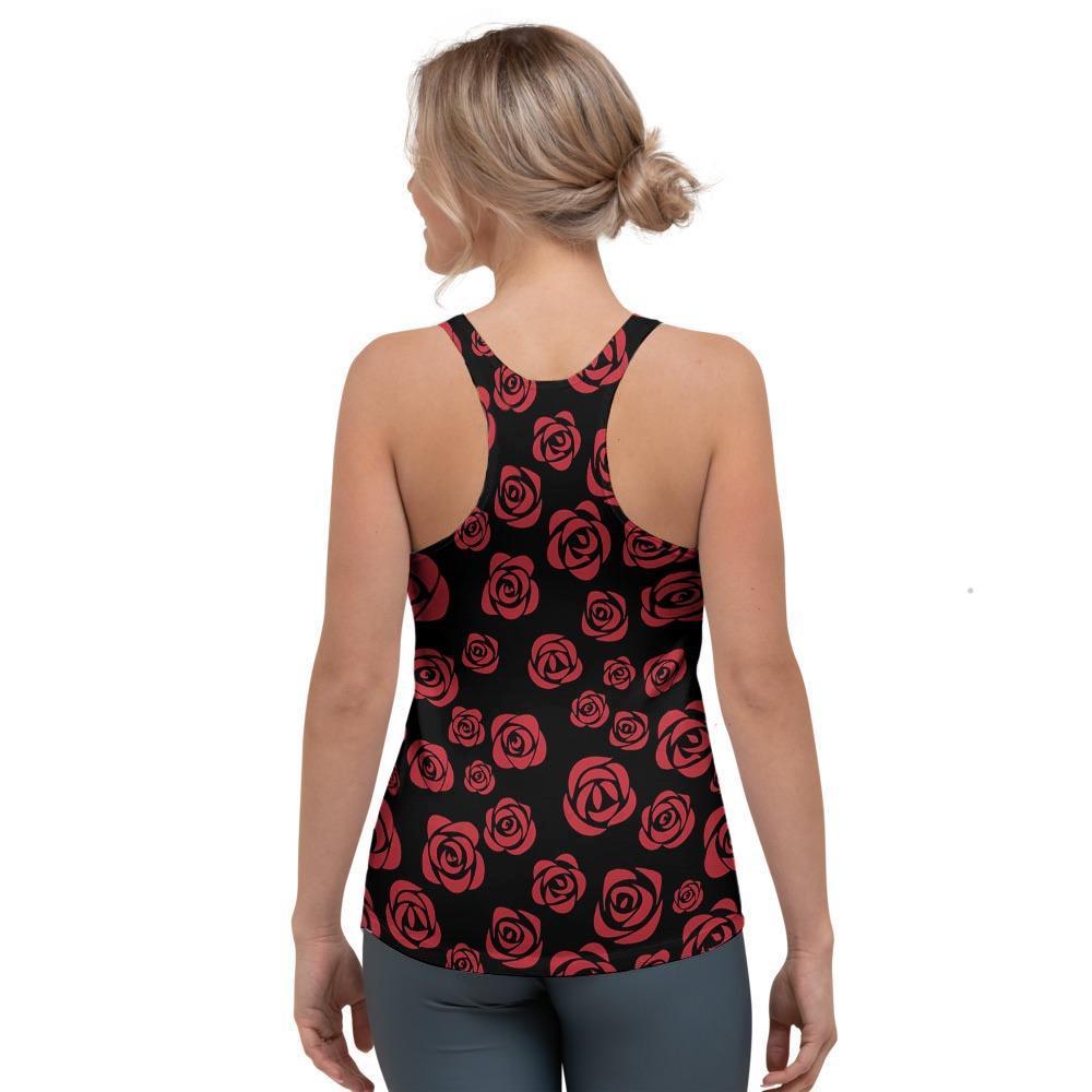 Red Rose Floral Doodle Women's Racerback Tank Top-grizzshop