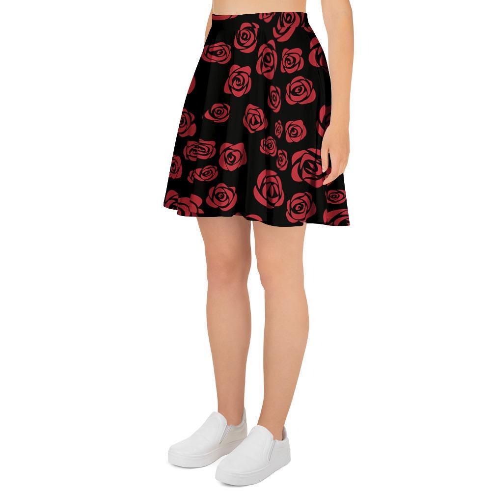 Red Rose Floral Doodle Women's Skirt-grizzshop