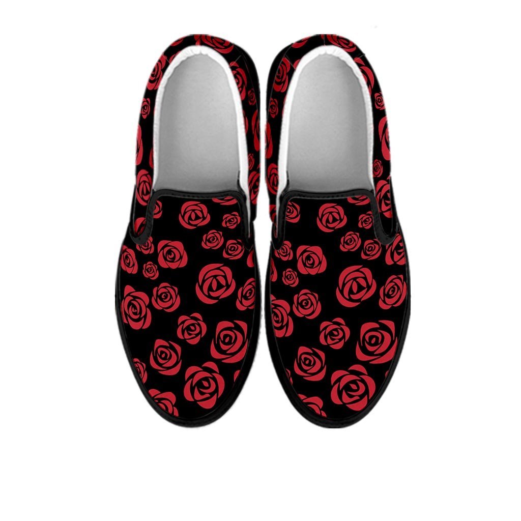 Red Rose Floral Doodle Women's Slip On Sneakers-grizzshop