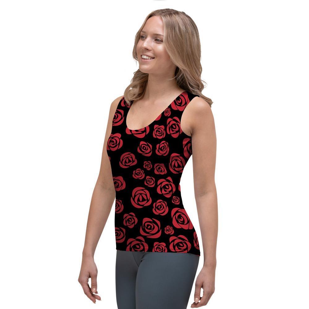 Red Rose Floral Doodle Women's Tank Top-grizzshop