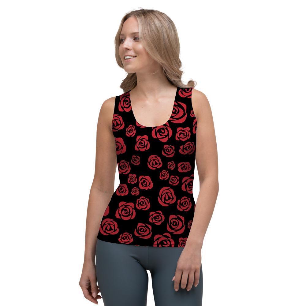 Red Rose Floral Doodle Women's Tank Top-grizzshop
