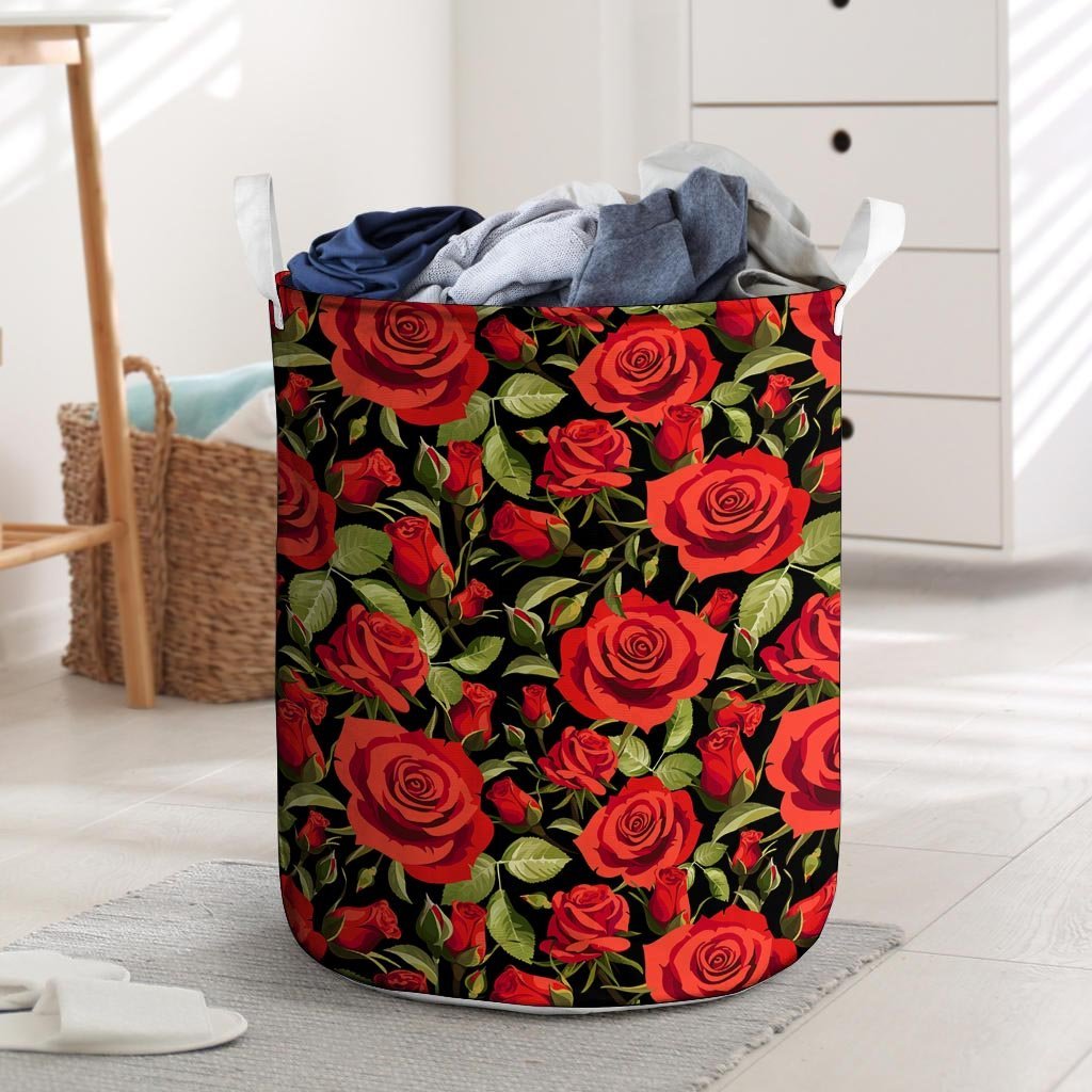 Red Rose Floral Laundry Basket-grizzshop