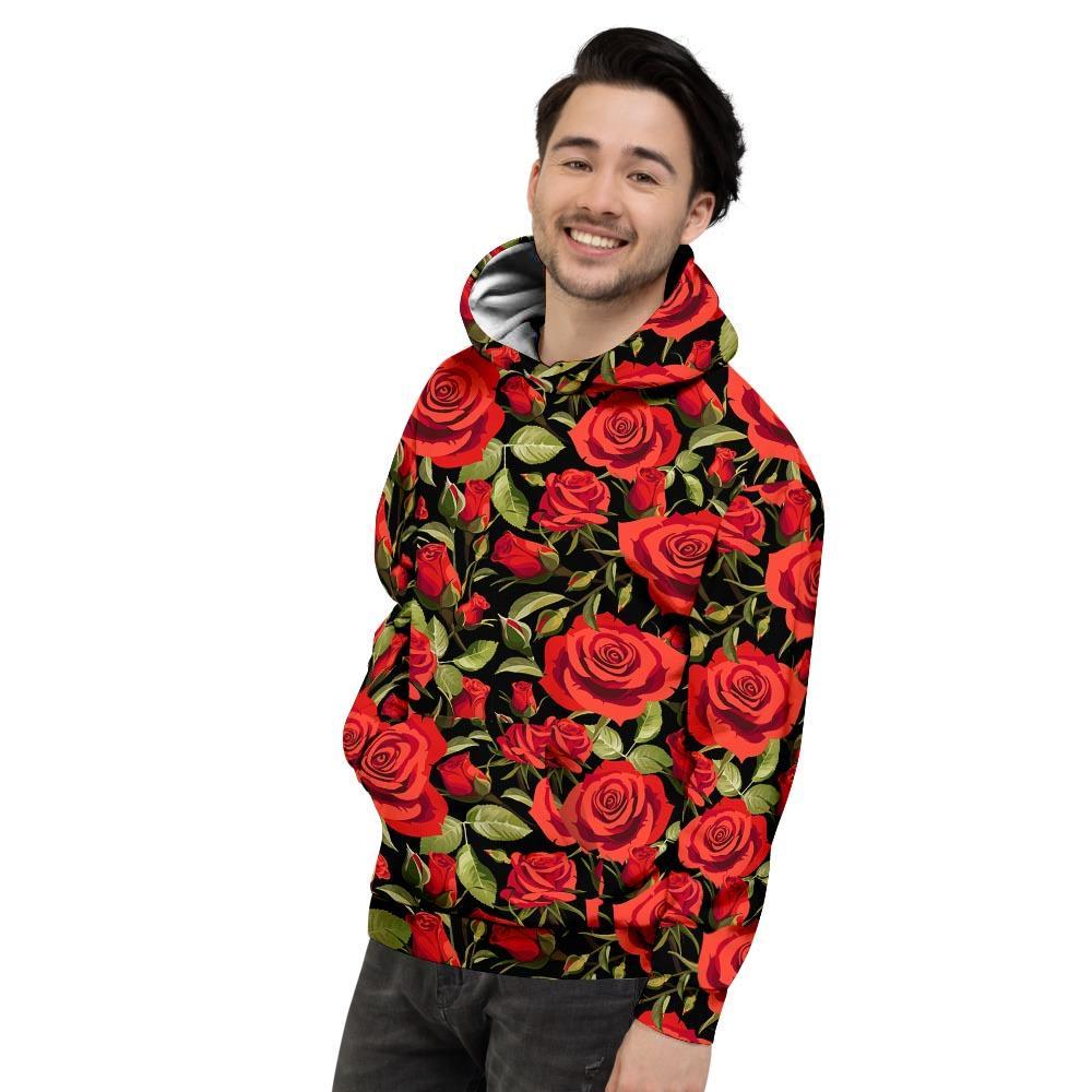 Red Rose Floral Men's Hoodie-grizzshop