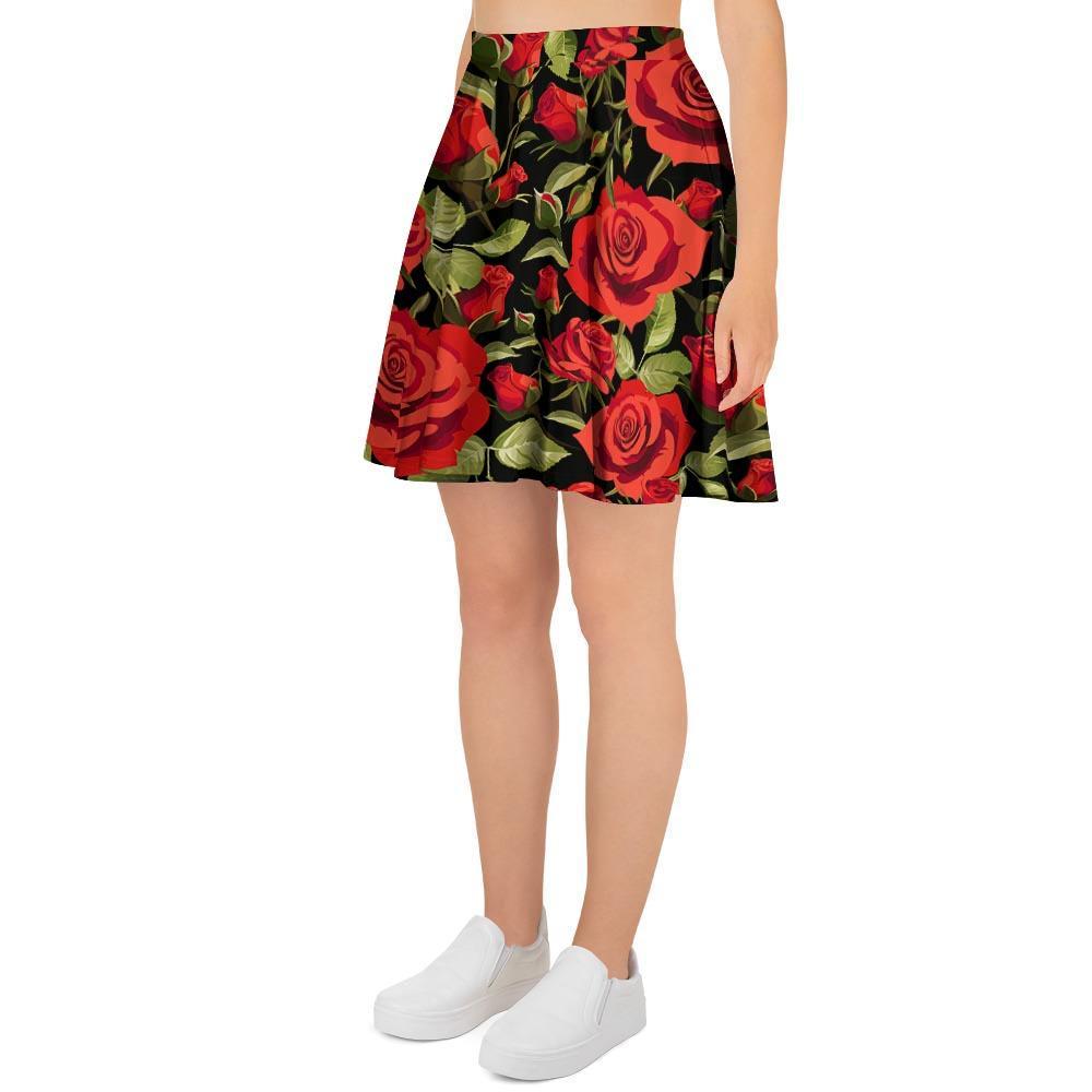 Red Rose Floral Women's Skirt-grizzshop