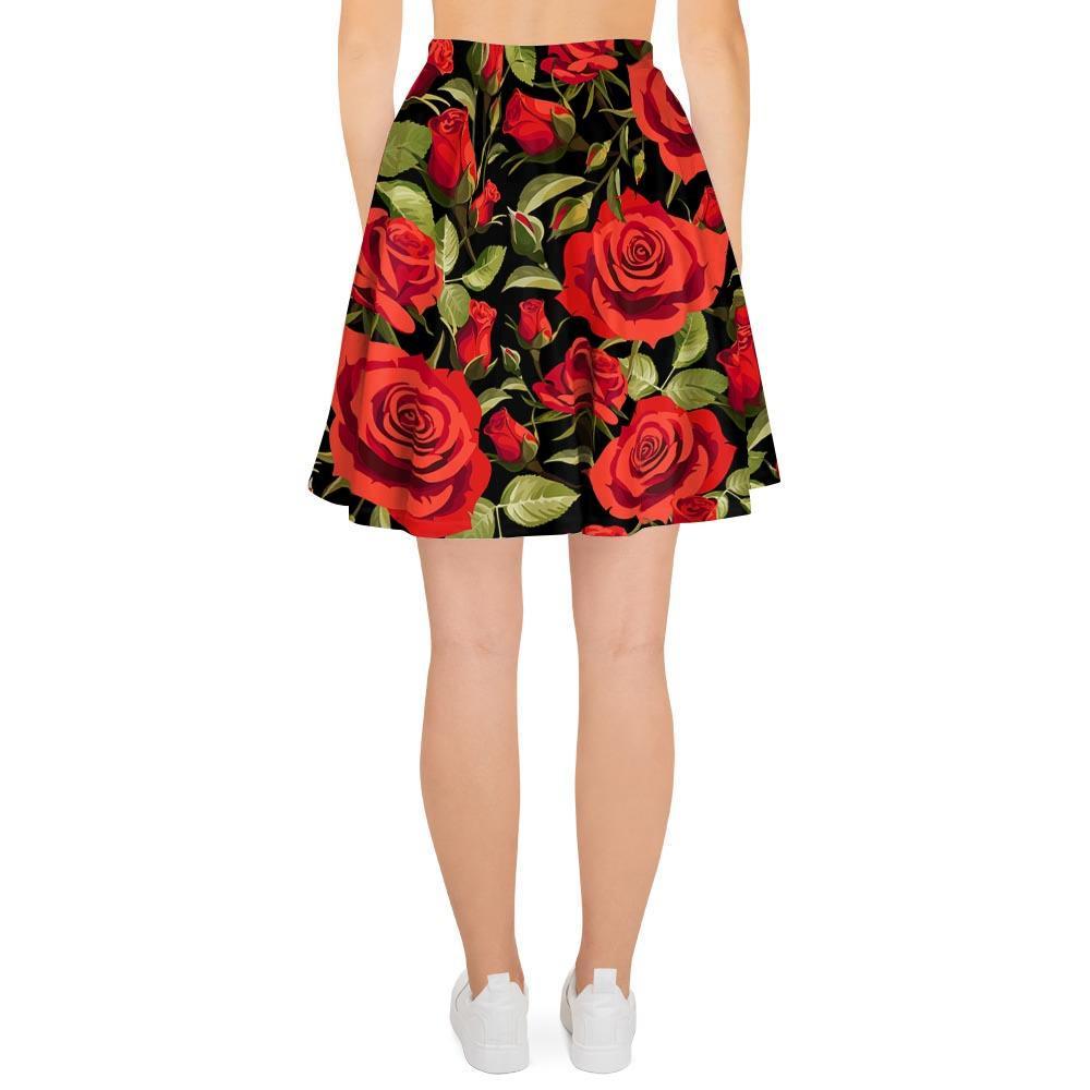 Red Rose Floral Women's Skirt-grizzshop