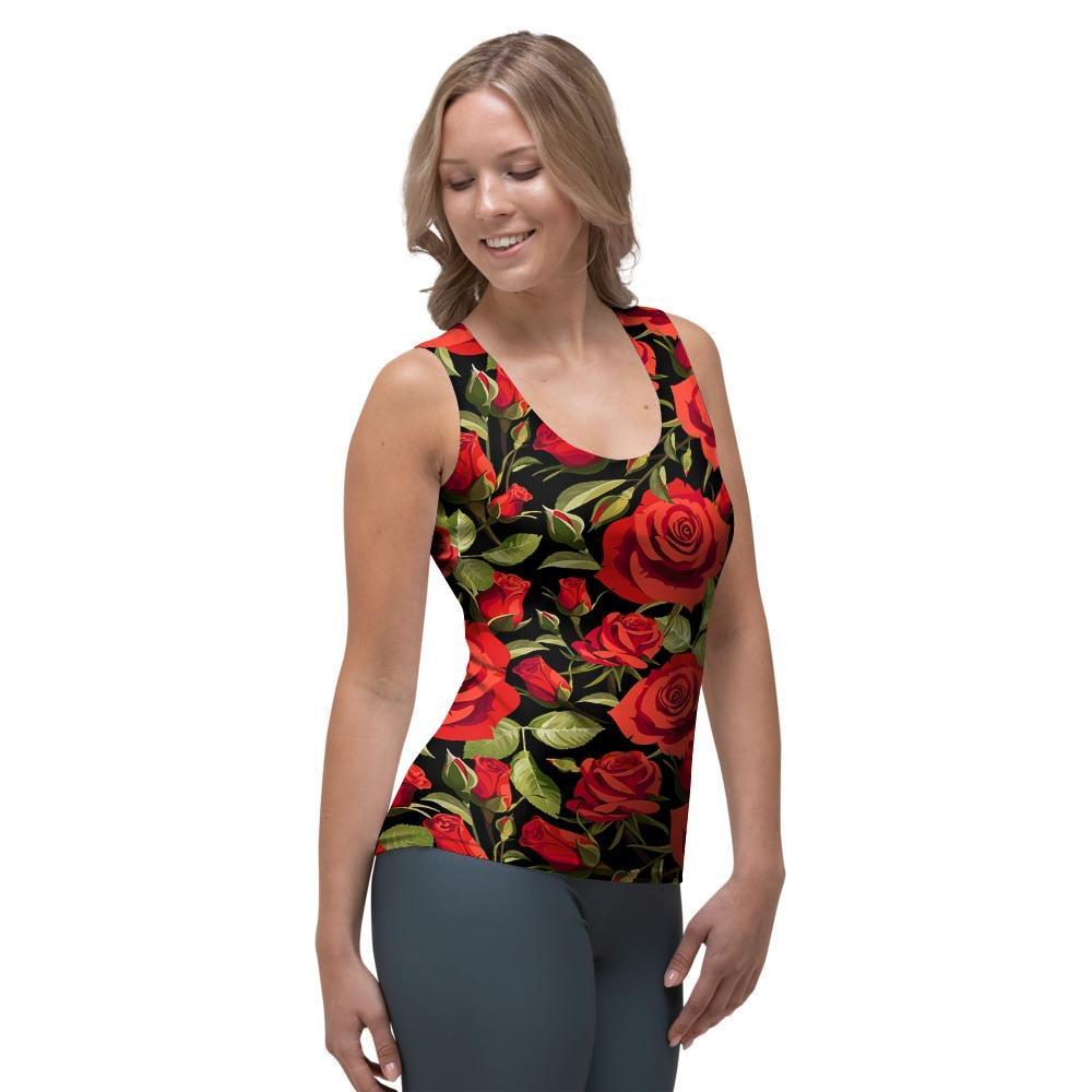 Red Rose Floral Women's Tank Top-grizzshop
