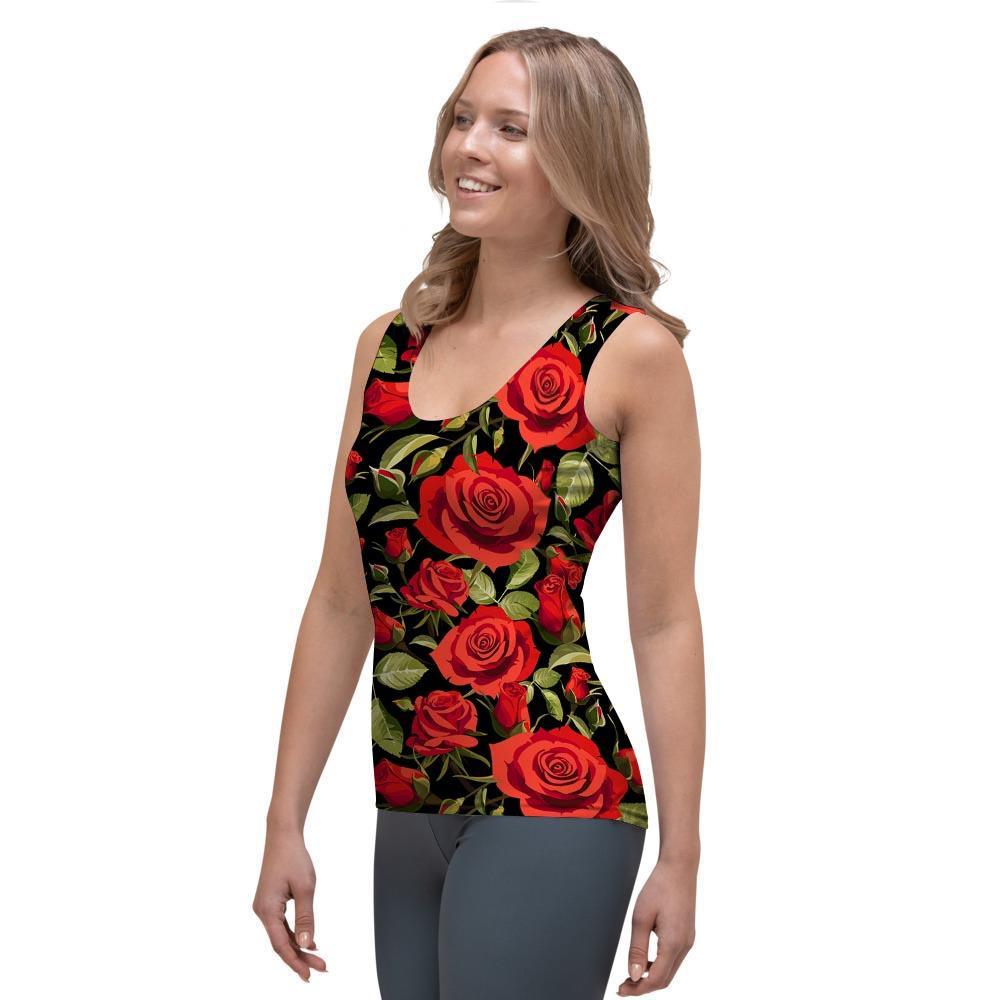 Red Rose Floral Women's Tank Top-grizzshop