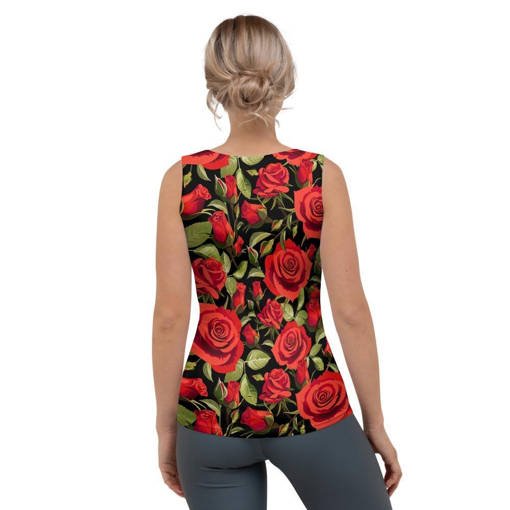Red Rose Floral Women's Tank Top-grizzshop