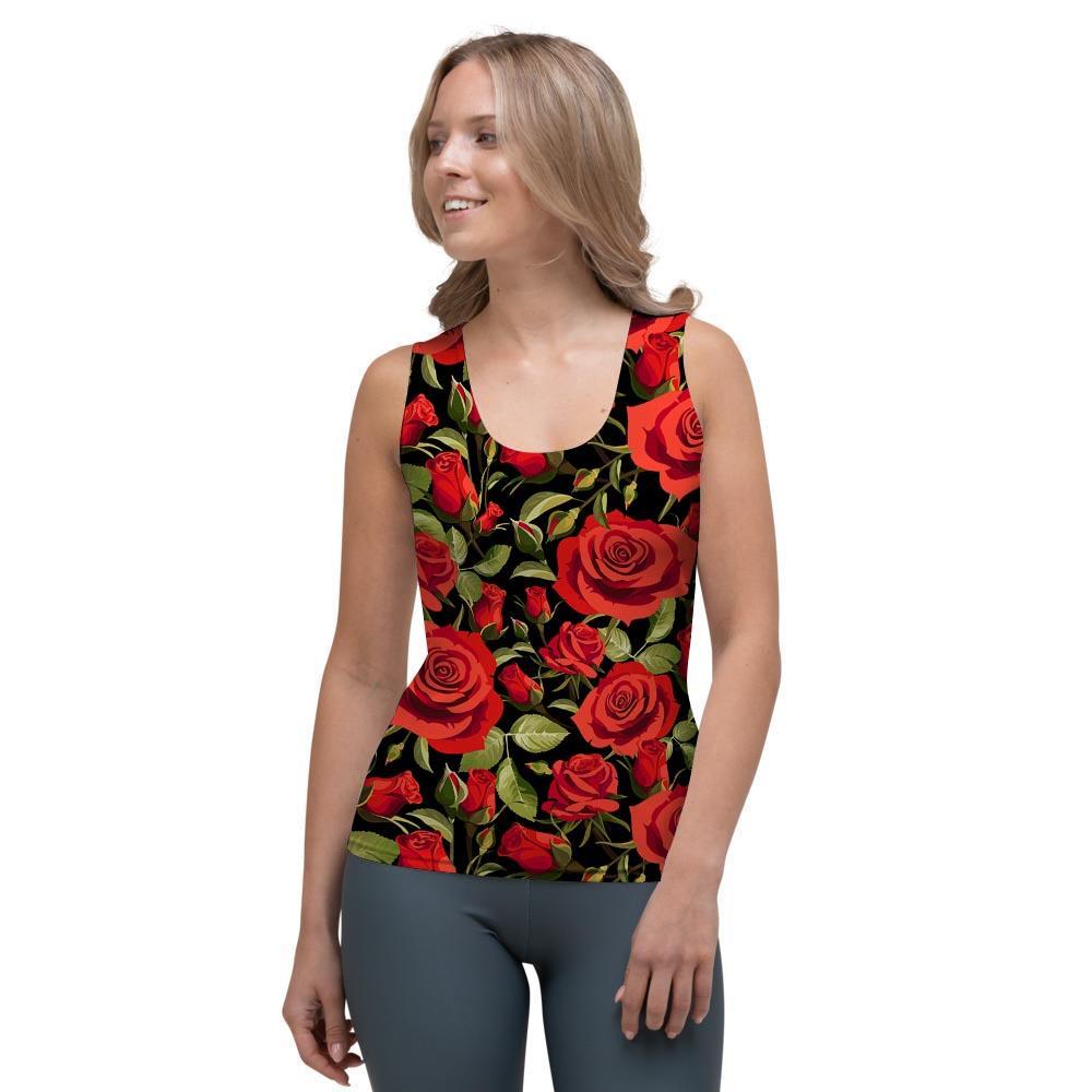 Red Rose Floral Women's Tank Top-grizzshop