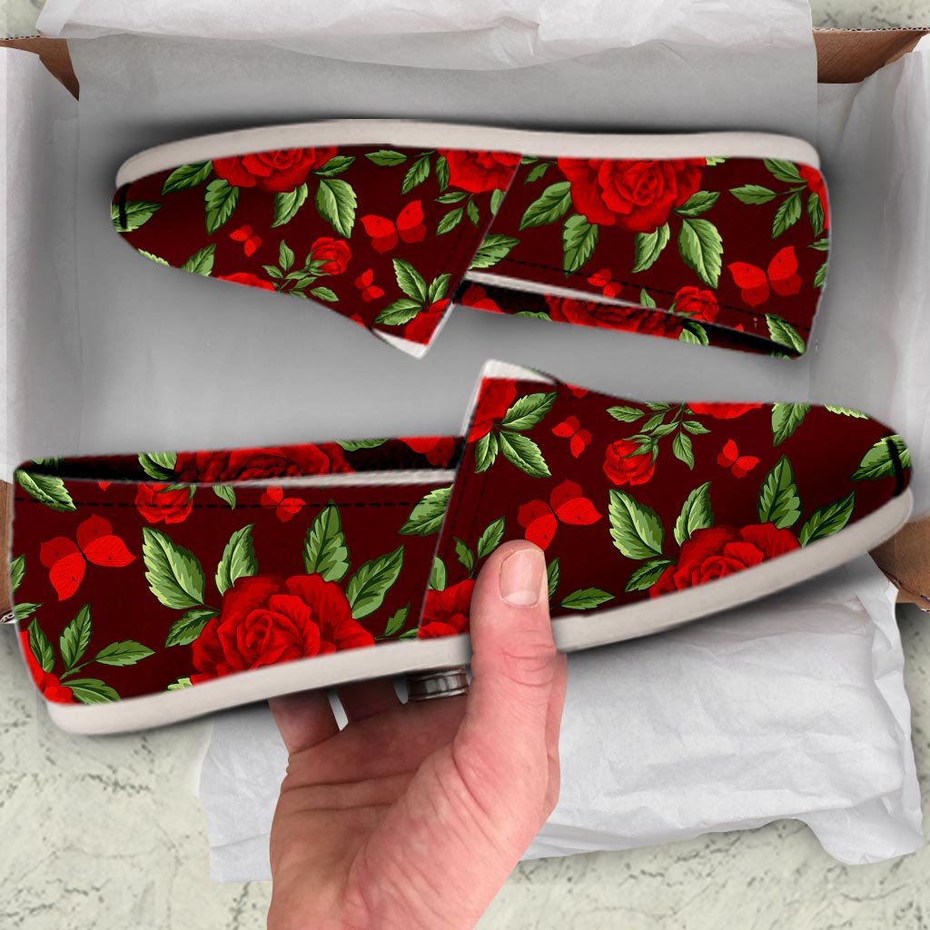 Red Rose Flower Canvas Shoes-grizzshop