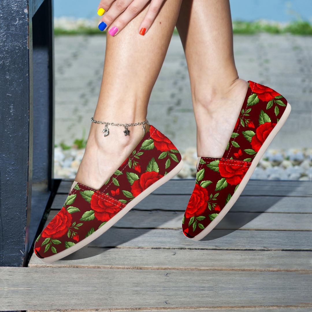 Red Rose Flower Canvas Shoes-grizzshop