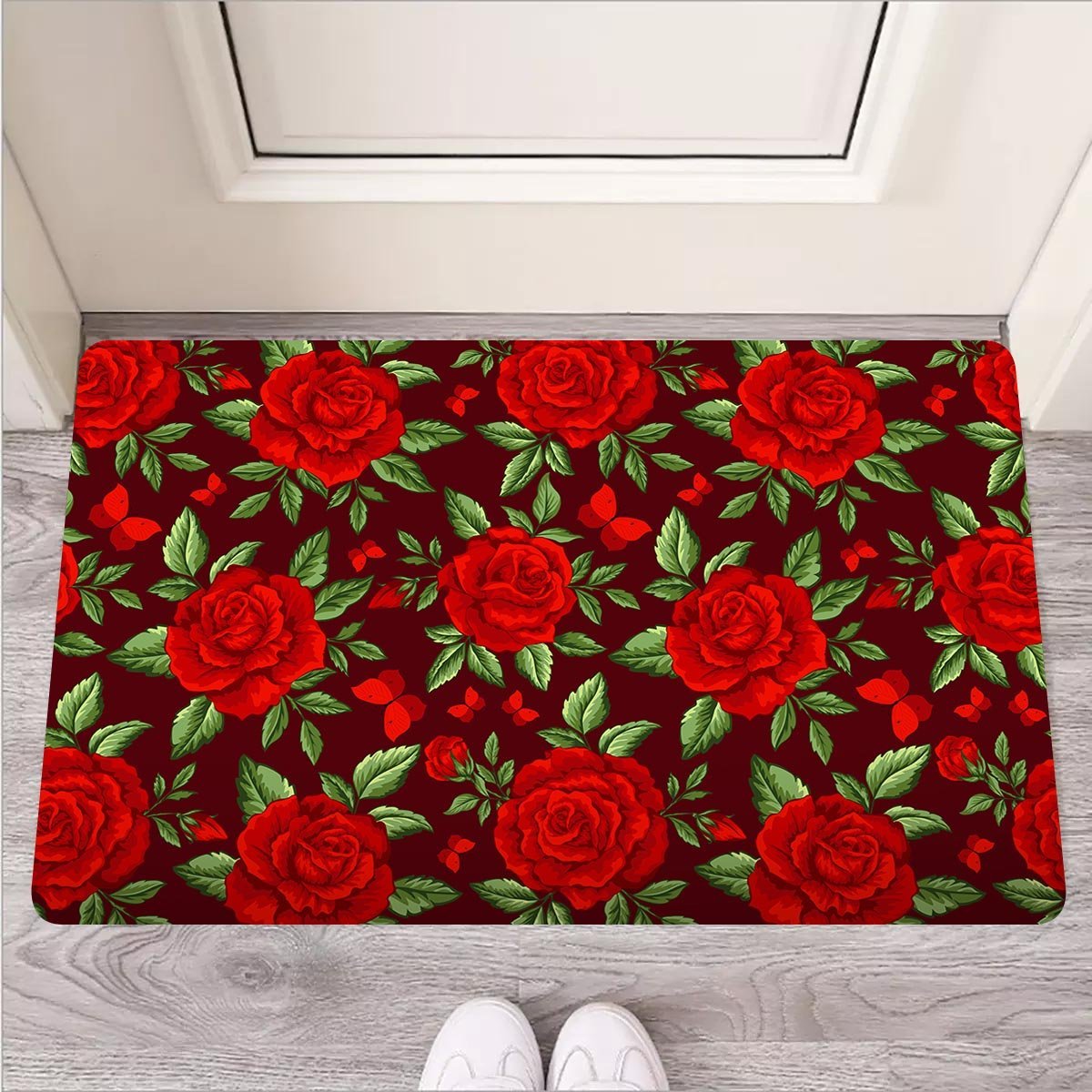 Red Rose Flower Door Mat-grizzshop
