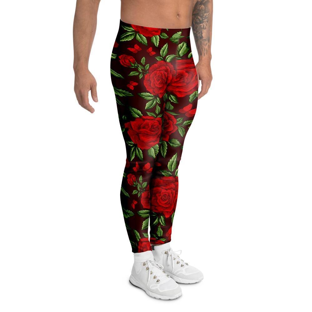 Red Rose Flower Men's Leggings-grizzshop