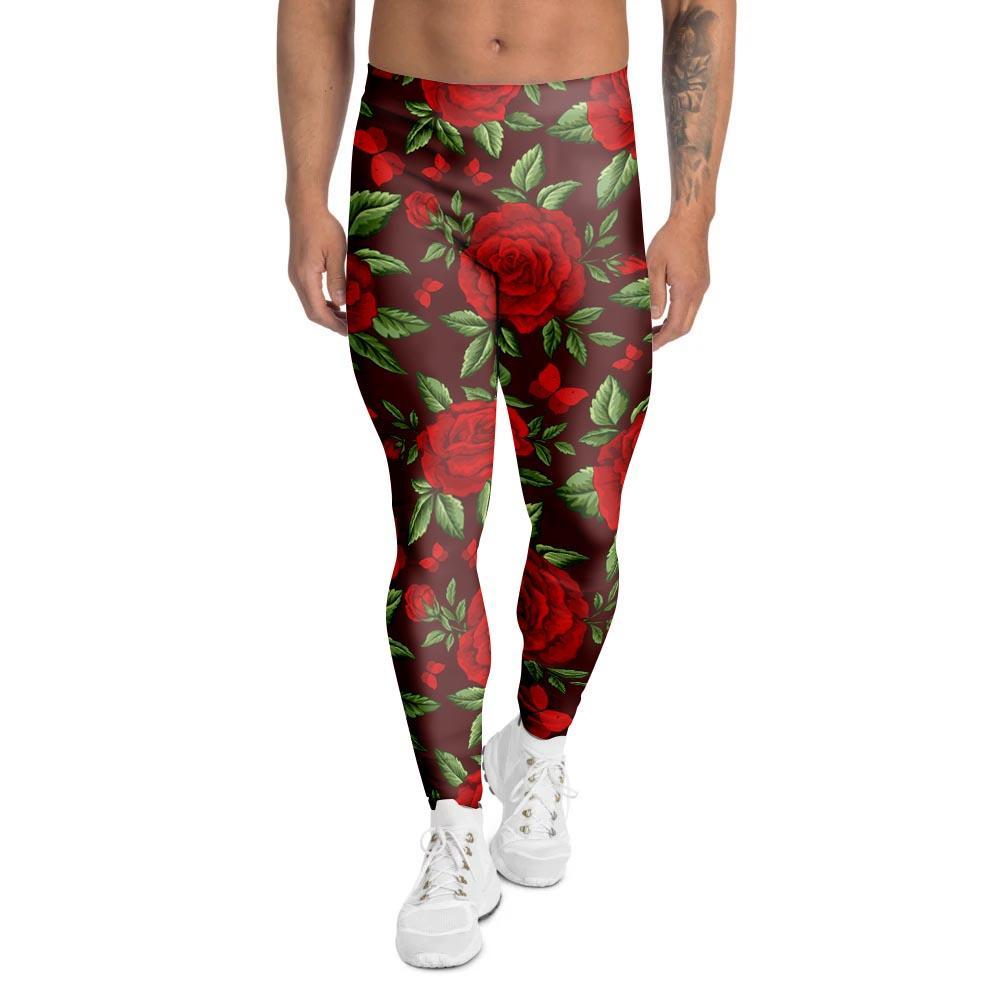 Red Rose Flower Men's Leggings-grizzshop