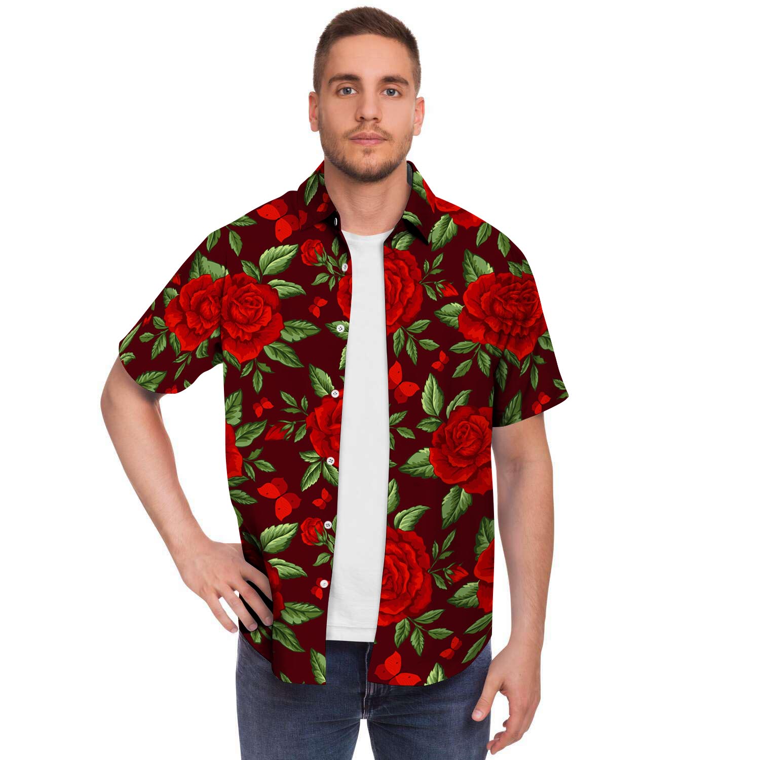 Red Rose Flower Men's Short Sleeve Shirt-grizzshop