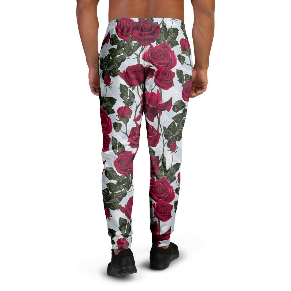 Red Rose Flower Print Men's Joggers-grizzshop