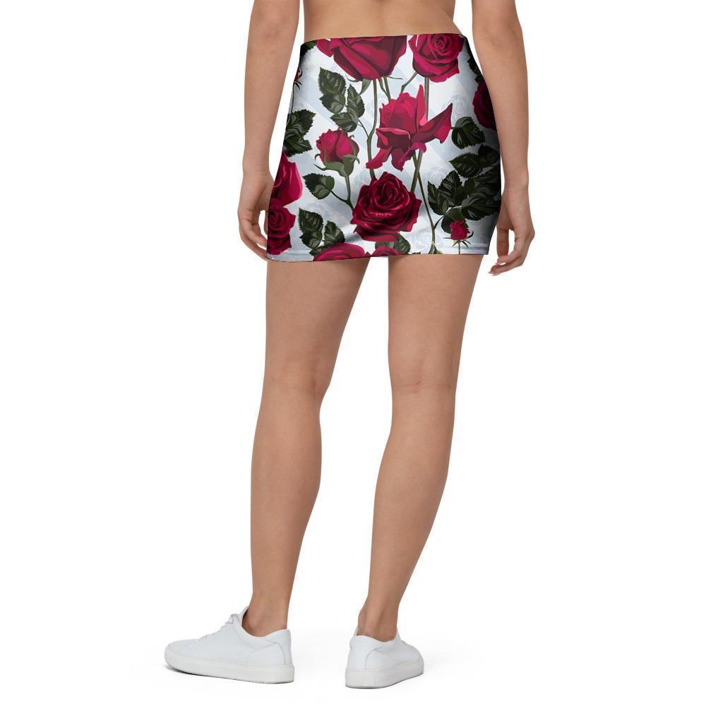 Red Rose Flower Print Mini Skirt-grizzshop