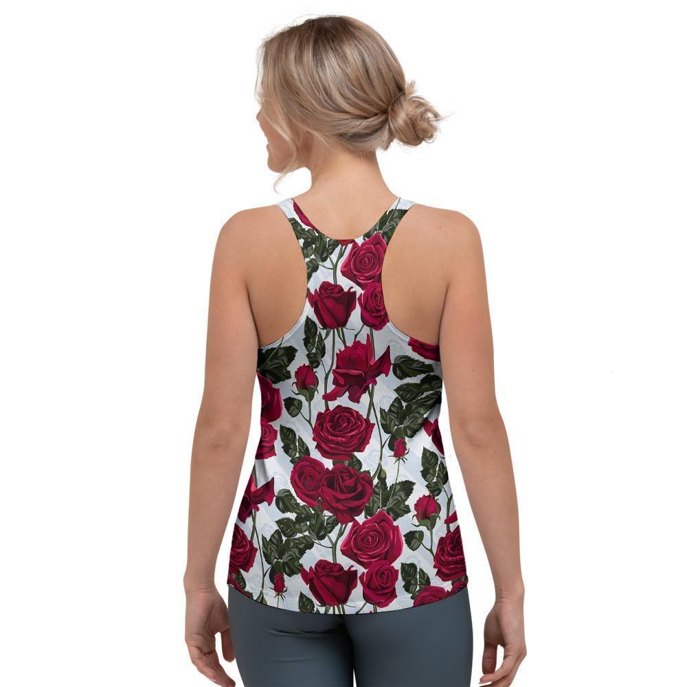 Red Rose Flower Print Women's Racerback Tank Top-grizzshop