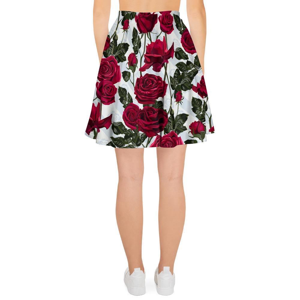Red Rose Flower Print Women's Skirt-grizzshop