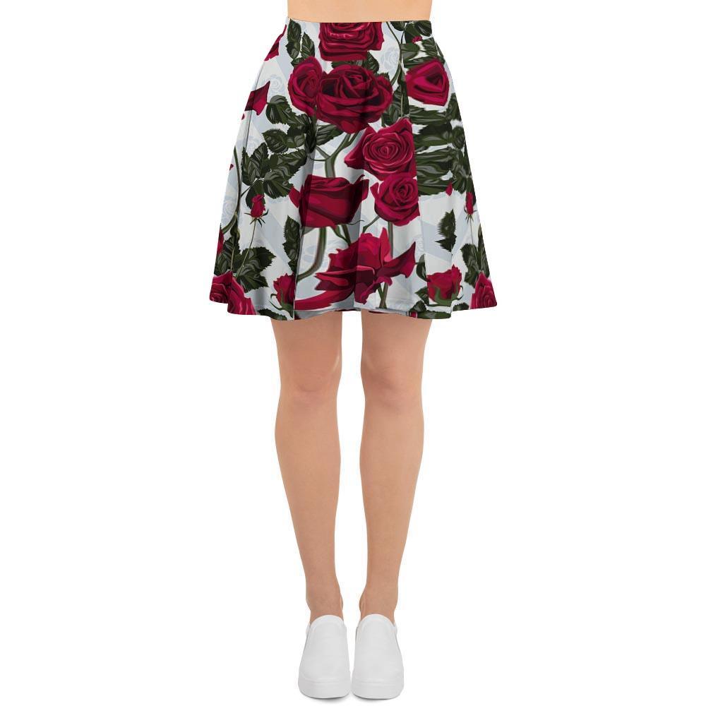 Red Rose Flower Print Women's Skirt-grizzshop