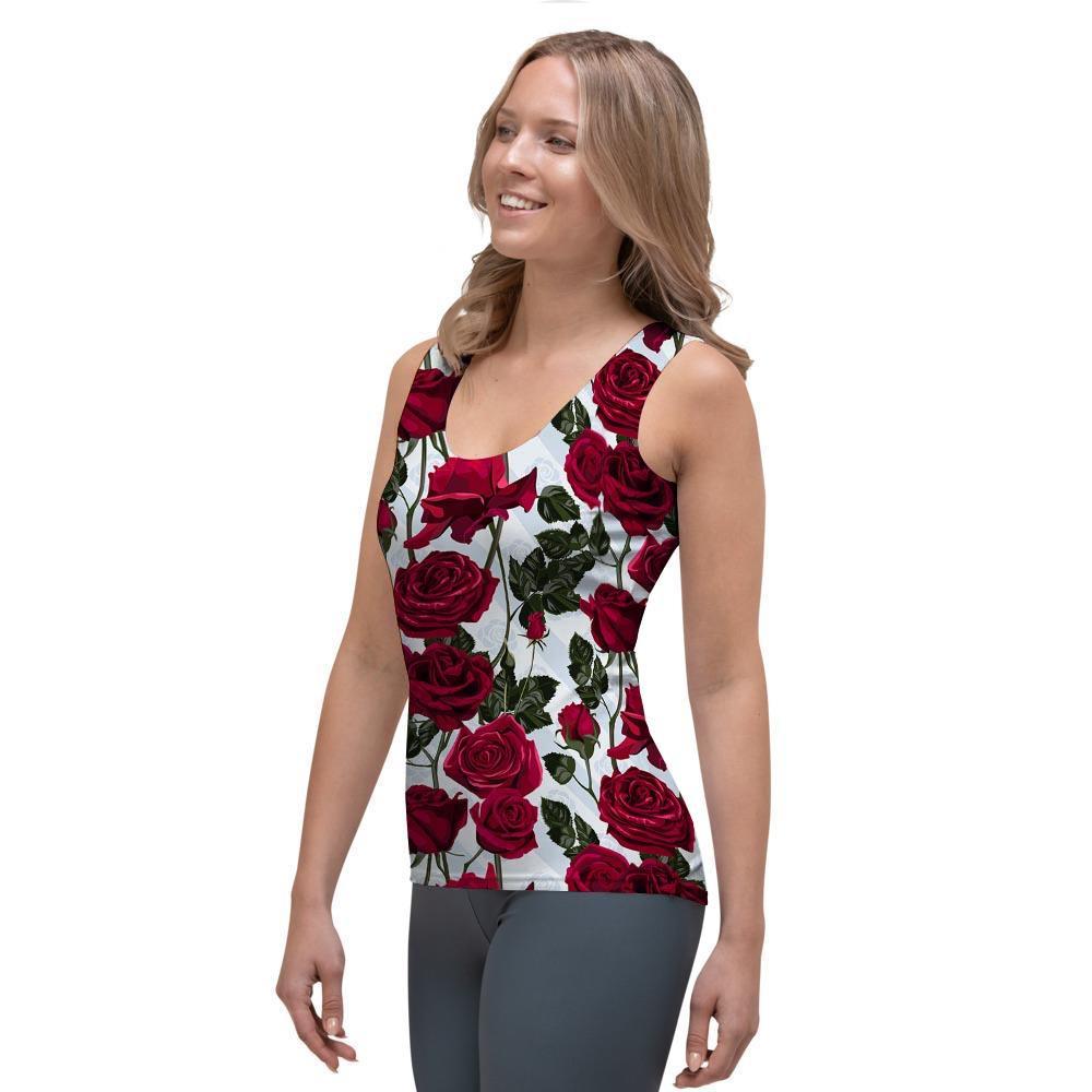 Red Rose Flower Print Women's Tank Top-grizzshop
