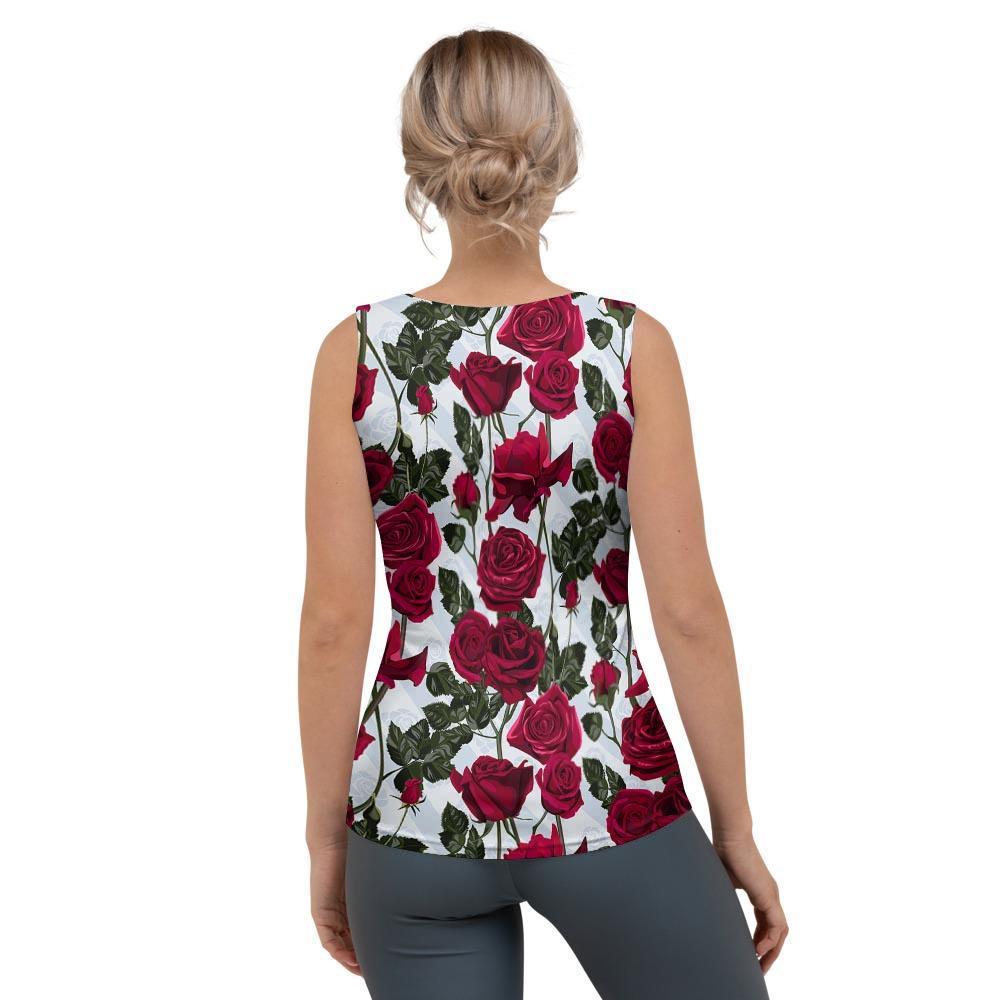 Red Rose Flower Print Women's Tank Top-grizzshop