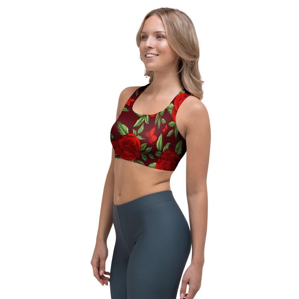 Red Rose Flower Sports Bra-grizzshop
