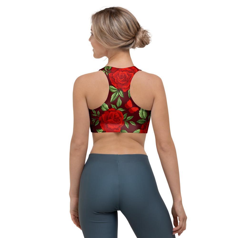 Red Rose Flower Sports Bra-grizzshop