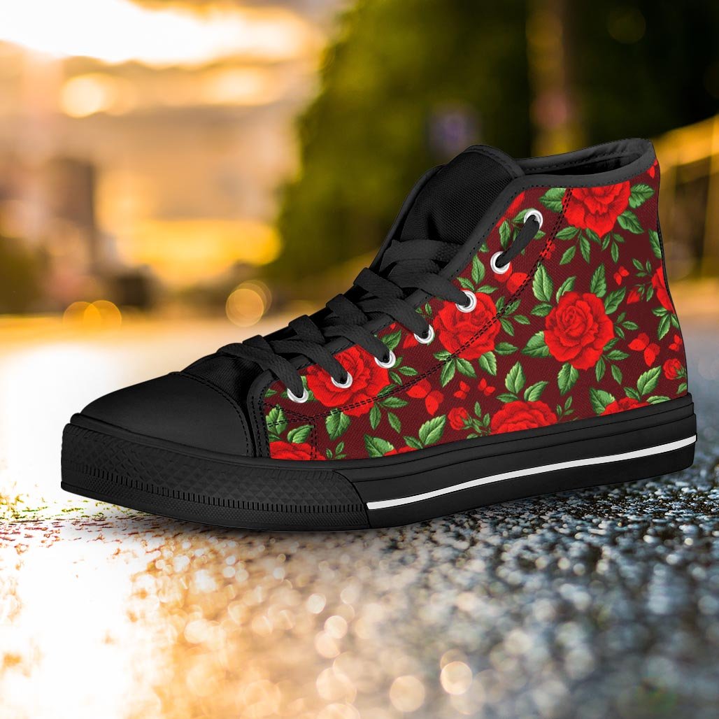 Red Rose Flower Women's High Top Shoes-grizzshop