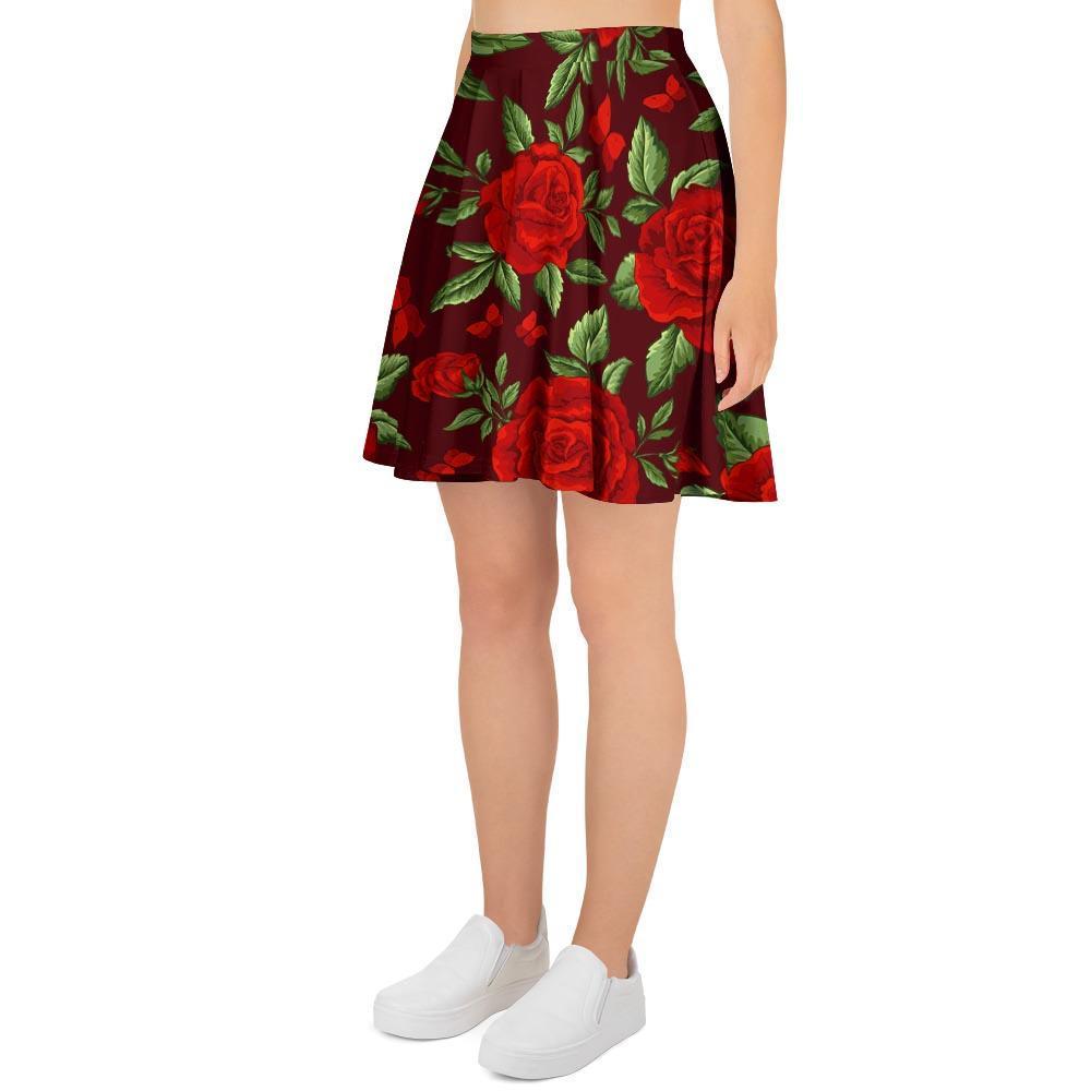 Red Rose Flower Women's Skirt-grizzshop