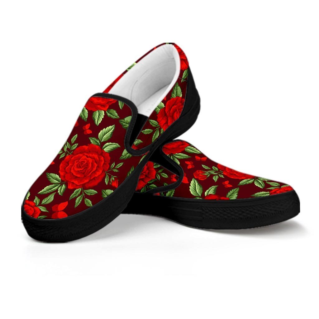 Red Rose Flower Women's Slip On Sneakers-grizzshop