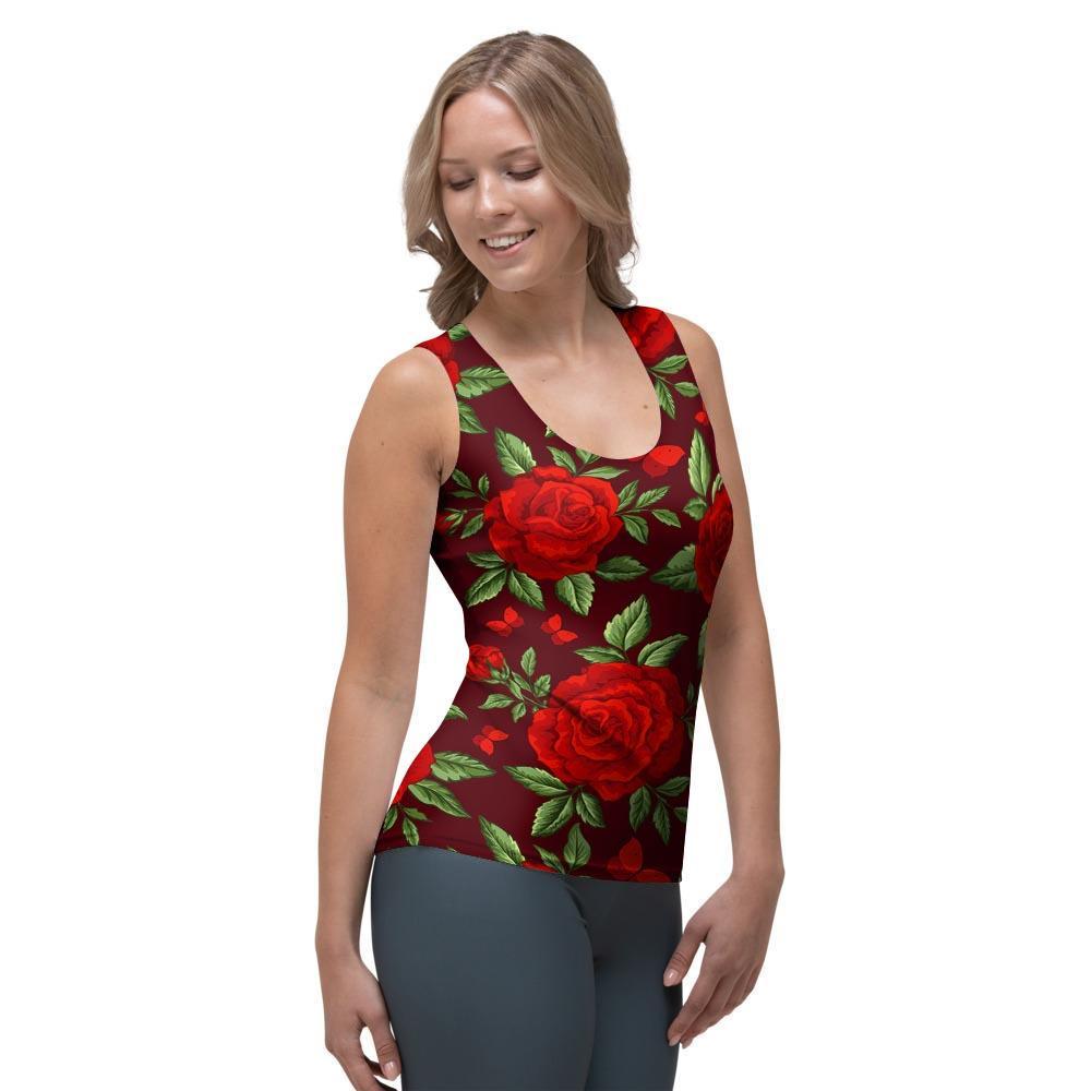Red Rose Flower Women's Tank Top-grizzshop